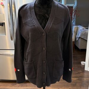 Navy Cardigan with Red and White Accents size medium